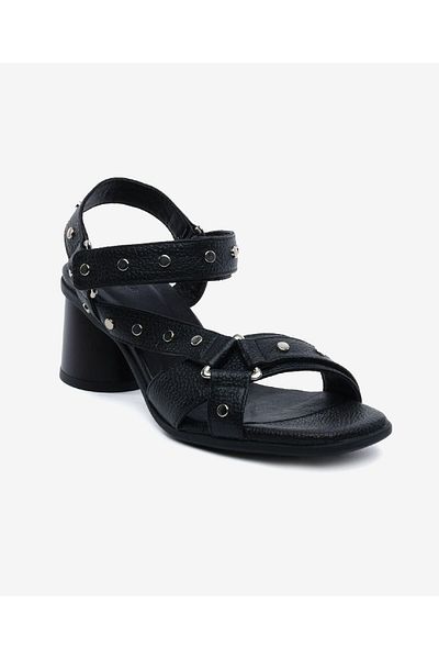 Greyder Women's Black Genuine Leather Heeled Sandals 5Y2Ps34490