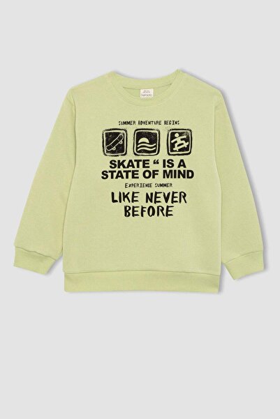 DeFacto Erkek Çocuk Bisiklet Yaka Baskılı Kalın Sweatshirt B3381A823WN