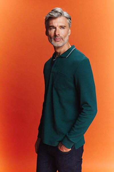 DeFacto Regular Fit Polo Yaka Pike Basic Düz Sweatshirt B1869AX23AU