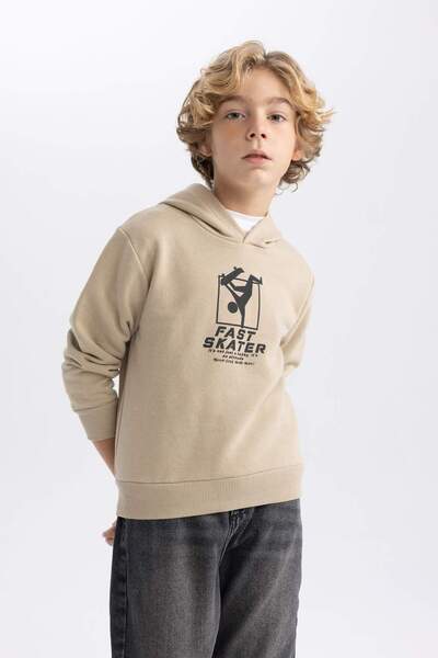 DeFacto Erkek Çocuk Baskılı Kapüşonlu Sweatshirt B8998A823CW