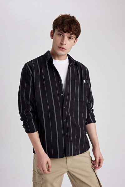 DeFacto Bavlněná košile s dlouhým rukávem Regular Fit s proužkovanou kapsou B6164AX23AU