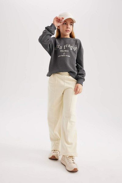 DeFacto Girl's Crop Printed Crew Neck Sweatshirt B7818A823Wn