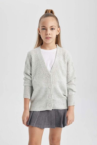DeFacto Girl's V-Neck Knitwear Cardigan B5891A823Wn