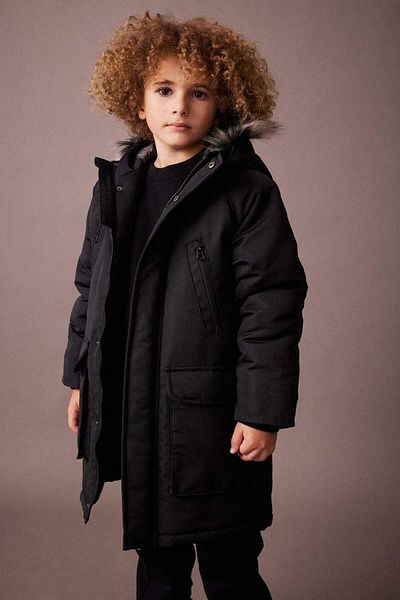 DeFacto Boy's Hooded Water Repellent Plush Lining Long Coat Coat A2259A823Wn
