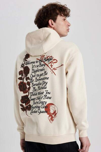 DeFacto Φούτερ Guns N Roses Boxy Fit με κουκούλα με στάμπα B1639AX23WN