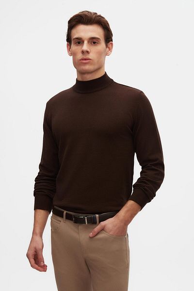 D'S Damat Ds Damat Regular Fit Brown Cotton Blended Half Fisherman Knitwear Sweater