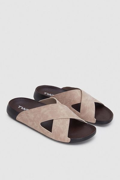 Twn Beige Cross Band Slippers