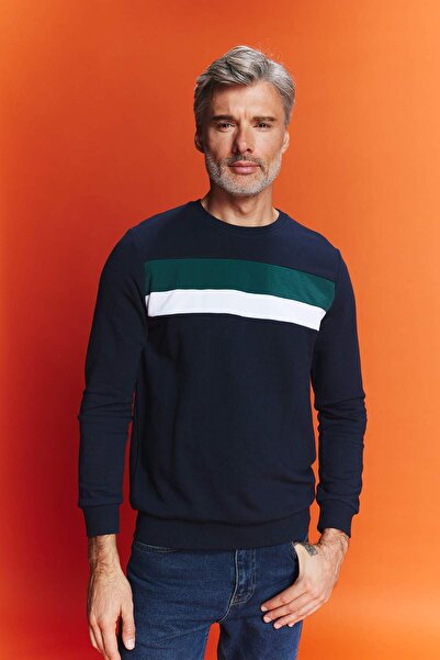 DeFacto Regular Fit Color Block Crew Neck Basic Plain Sweatshirt B1871Ax23Au