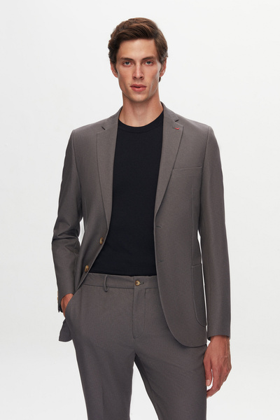 D'S Damat Ds Damat Slim Fit Gri Baskılı Sihirli Takim Elbise