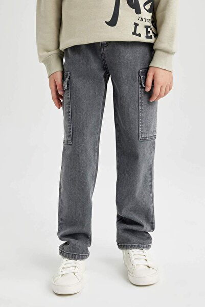 DeFacto Boy's Cargo Fit Straight Leg Jean Trousers B7042A823Wn