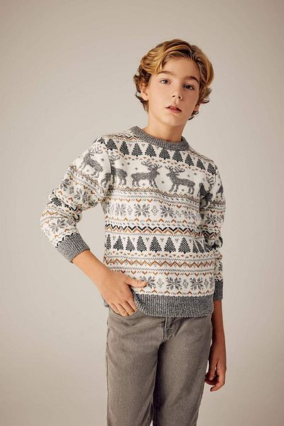 DeFacto Boy's New Year's Themed Mini Me Crew Neck Sweater X9737A623Cw