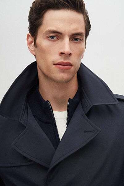 D'S Damat Ds Damat Regular Fit Lacivert Apoletli Beli Kemerli Pardösü/Trenckot