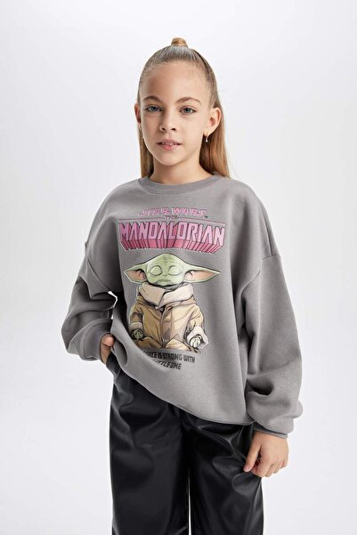 DeFacto Dívčí mikina Star Wars-Mandalorian Crew Neck Měkká chlupatá tlustá mikina B4716A823WN