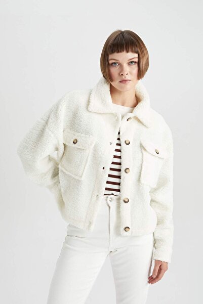 DeFacto Cardigan de pluș Welsoft cu gât polo Relax Fit B6373AX23WN