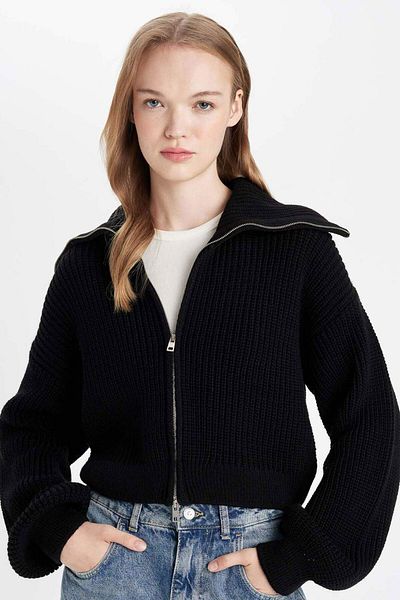 DeFacto Slim Fit Polo Neck Zippered Knitwear Cardigan A3333Ax23Cw
