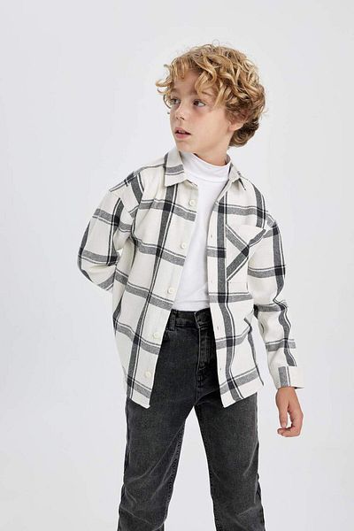 DeFacto Boy's Oversize Wide Fit Flannel Long Sleeve Shirt A9399A823Wn