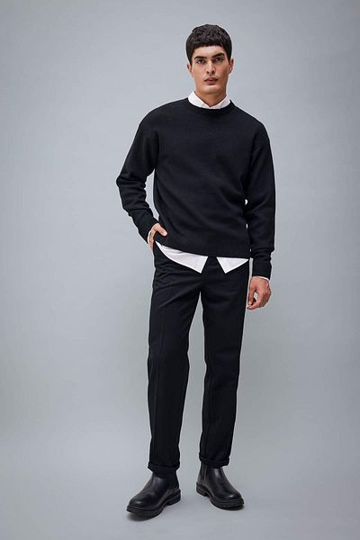 DeFacto Pulover negru Relax Fit cu guler rotund Basic Duz Tricot A8449AX23WN