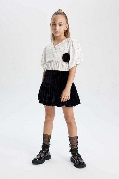 DeFacto Girl's Short Sleeve Print Blouse B4054A823Wn