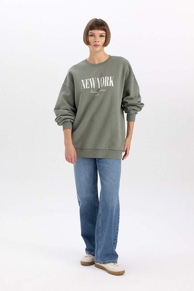 DeFacto Relaxed Cut Crew Neck Printed Pale Effect Sweatshirt - B6595ax23wn