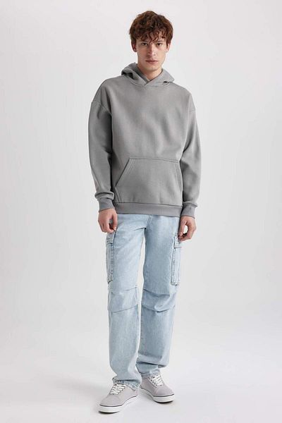 DeFacto Oversize Wide Fit Hooded Kangaroo Pocket Basic Plain Sweatshirt A4331Ax23Au