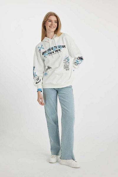 DeFacto Coool Oversize Wide Fit Hooded Printed Thick Fabric Sweatshirt B6949Ax23Wn