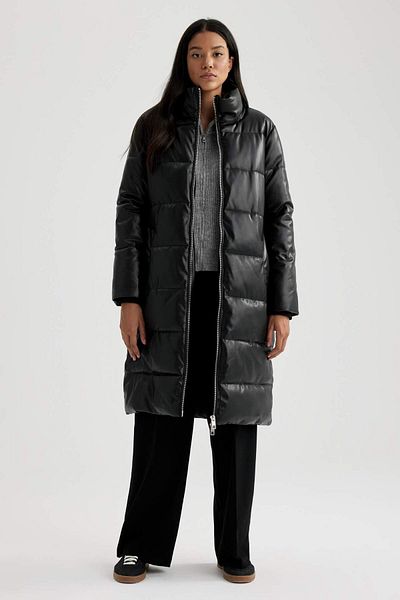 DeFacto Waterproof Faux Leather Relax Fit Parka - Stand Collar A0990Ax23Cw