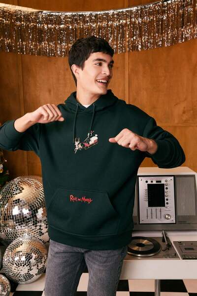 DeFacto Новорічний принт Rick and Morty Oversize широкий крій з капюшоном і принтом на спині Світшот A9355AX23WN