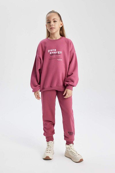 DeFacto Girls' Printed Jogger Sweatpants with Laced Waist and Elastic Cuffs with Pockets B2548A823Wn