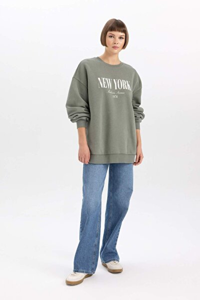 DeFacto Relaxed Cut Crew Neck Printed Pale Effect Sweatshirt - B6595ax23wn