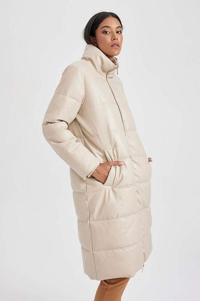 DeFacto Parka rezistentă la apă din piele artificială Relax Fit - Guler vertical A0990ax23cw