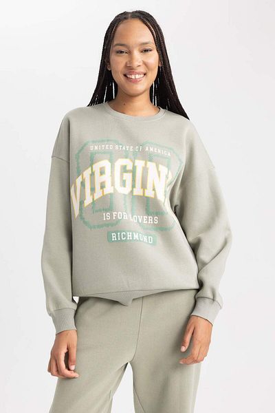 DeFacto Oversize Wide Fit Crew Neck Printed Thick Fabric Sweatshirt A8954Ax23Wn