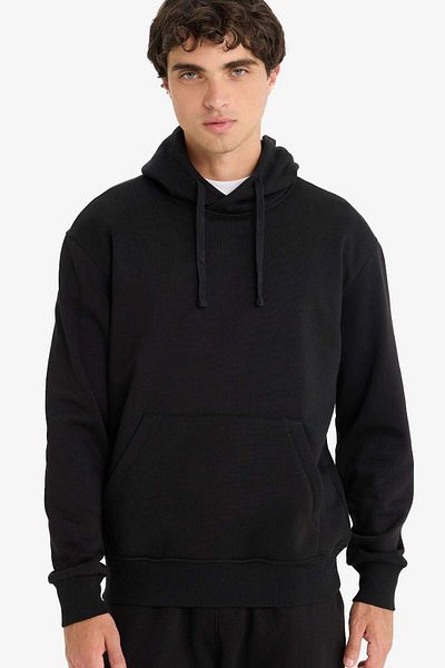 DeFacto Regular Fit Hooded Kangaroo Pocket Inside Soft Fuzzy Basic Plain Sweatshirt X8283Az23Au