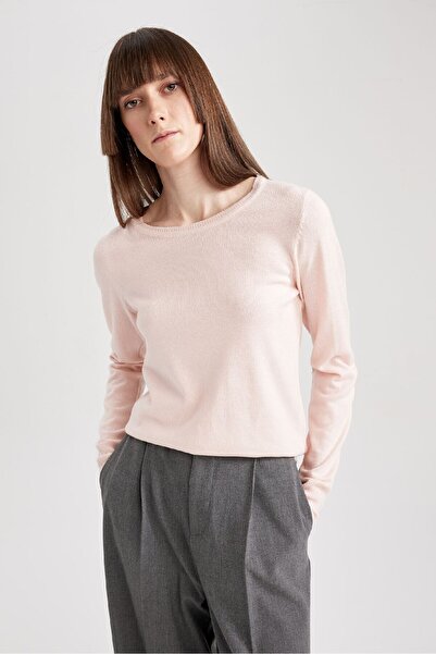 DeFacto Μαλακό πλεκτό πουλόβερ με κανονική εφαρμογή Crew λαιμόκοψης F7091AZ23WN