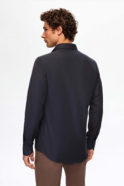 D'S Damat Ds Damat Slim Fit Lacivert/Kahverengi İtalyan Yaka Kolay Ütülenebilir 2'Li Gömlek