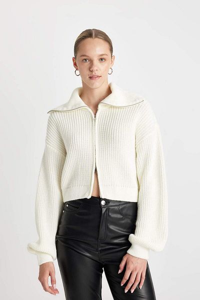 DeFacto Slim Fit Polo Neck Zippered Knitwear Cardigan A3333Ax23Cw