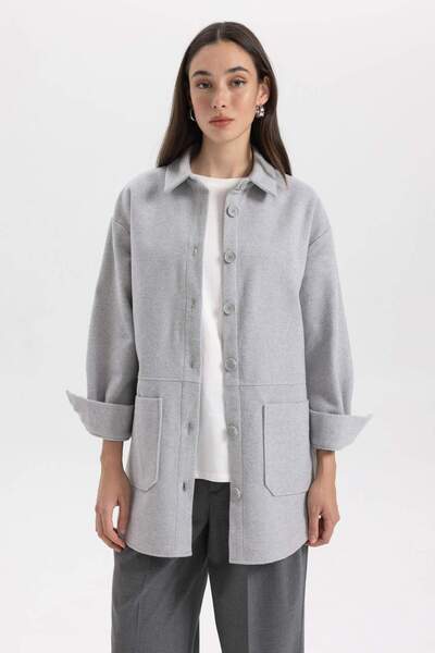 DeFacto Relax Fit Gabardine Long Sleeve Shirt Tunic B0285Ax23Wn