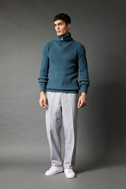 DeFacto Standard Fit Stand Collar Half Zip Thessaloniki Fabric Knitwear Sweater A9511Ax23Wn