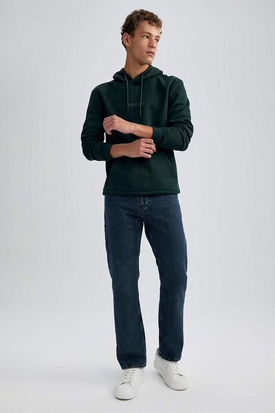 DeFacto Regular Fit Hooded Printed Kangaroo Pocket Sweatshirt A4783Ax23Au