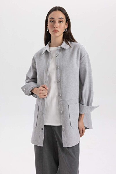 DeFacto Relax Fit Gabardine Long Sleeve Shirt Tunic B0285Ax23Wn