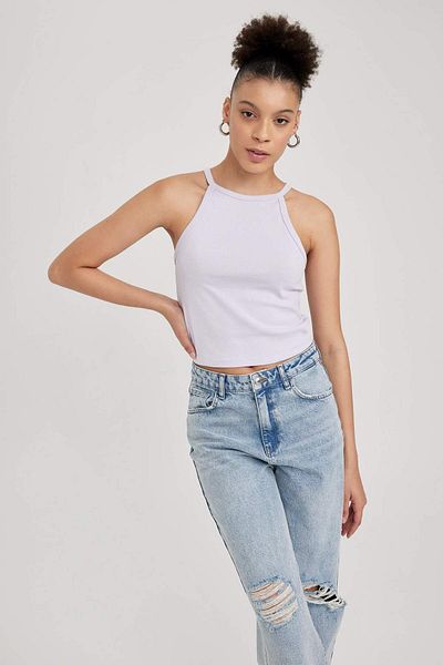 DeFacto Coool Fitted Halter Neck Rib Basic Plain Undershirt Y8507Az23Sm