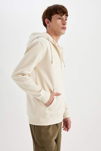 DeFacto Regular Fit Kapüşonlu İçi Yumuşak Tüylü Cepli Basic Düz Fermuarlı Sweatshirt X8331AZ23AU