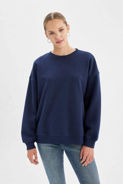 DeFacto Back To School Oversize Wide Fit Wide Fit Crew Neck Χοντρό ύφασμα Basic Απλό Φούτερ Y1346AZ2