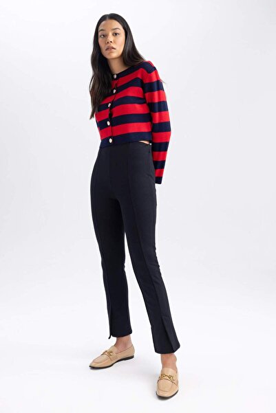 DeFacto Basic Düz Kumaş Pantolon Slim Fit Dar Kesim Yüksek Bel Kısa Paça A0666AX23AU