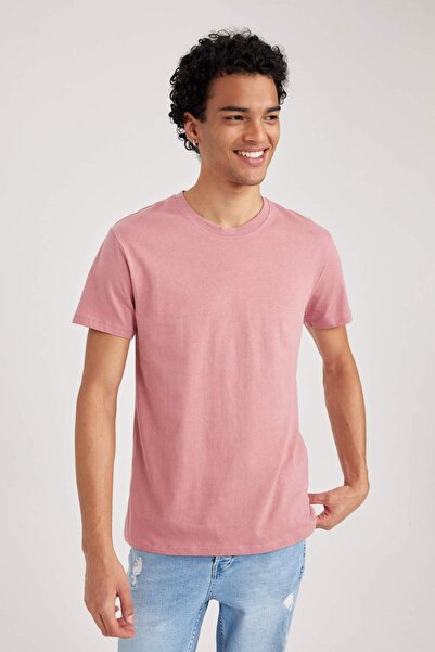 DeFacto %100 Pamuk Slim Fit Dar Kesim Bisiklet Yaka Basic Düz Kısa Kollu Tişört B0653AXNS