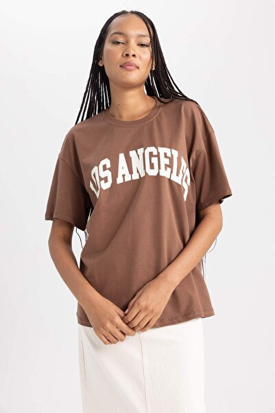 DeFacto Oversize Geniş Kalıp Bisiklet Yaka Kısa Kollu Tişört B0661AXNS