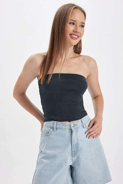 DeFacto Cool Fitted Corded Košilka Pratelná s vyblednutým efektem Tílko bez ramínek B4480AX23HS