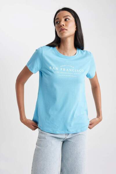 DeFacto Tricou cu mânecă scurtă imprimat cu decolteu rotund B0236AX23HS