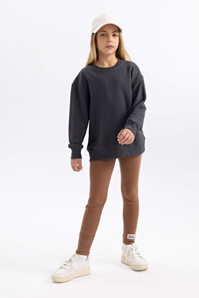 DeFacto Girls Relax Fit Gray Crew Neck School Sweatshirt A2797A823Au