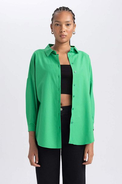 DeFacto Tunica cu mânecă lungă din poplin cu guler cămașă oversize B0659AXNS