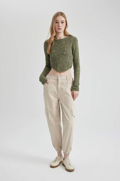 DeFacto Coool Gabardine Jogger Pants Basic Plain Regular Waist Cargo Pocket B0454Ax23Au